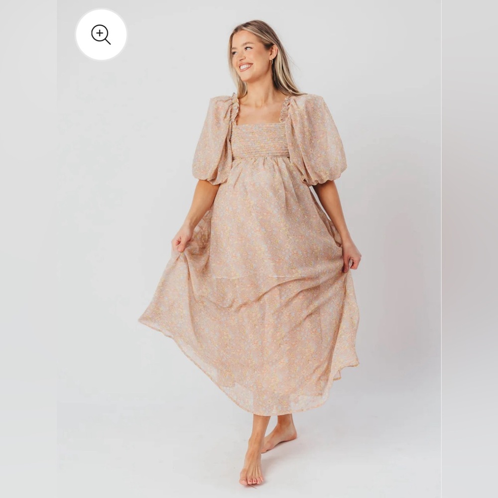 Melody Maxi Dress with Pleats and Bow Detail in Mauve Floral